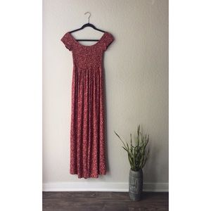 Vintage Rayon Floral Maxi Dress Red Slits Boho